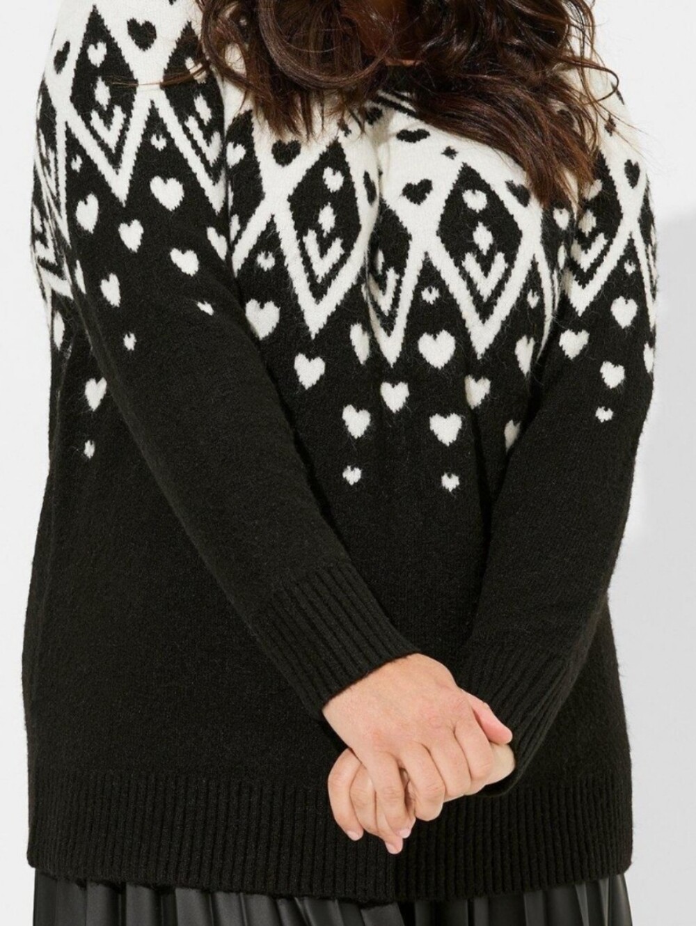 Torrid Crewneck Black and White Fairisle Heart Sweater - Women's Sizs 1x